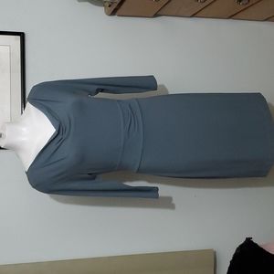 ANN TAYLOR Women's Grey Teal Knit Jersey Fitted Dress-3/4 Sleeves-EUC-Sz 6